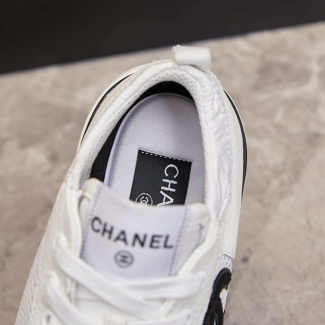 Chanel G46076 Women 24B Trainers Grained Calfskin Black & White C91288