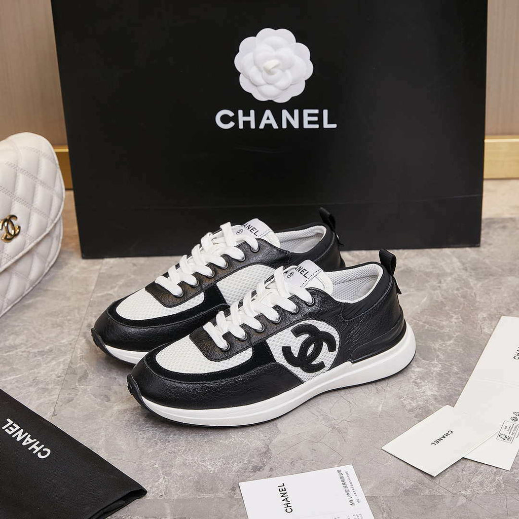 Chanel G46076 Women 24B Trainers Grained Calfskin Black & White C91290