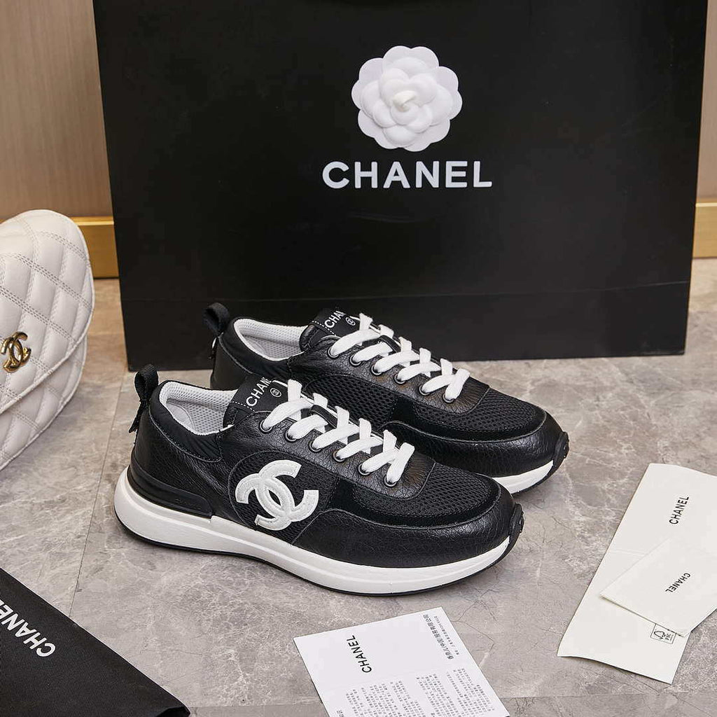Chanel G46076 Women 24B Trainers Grained Calfskin Black & White C91291