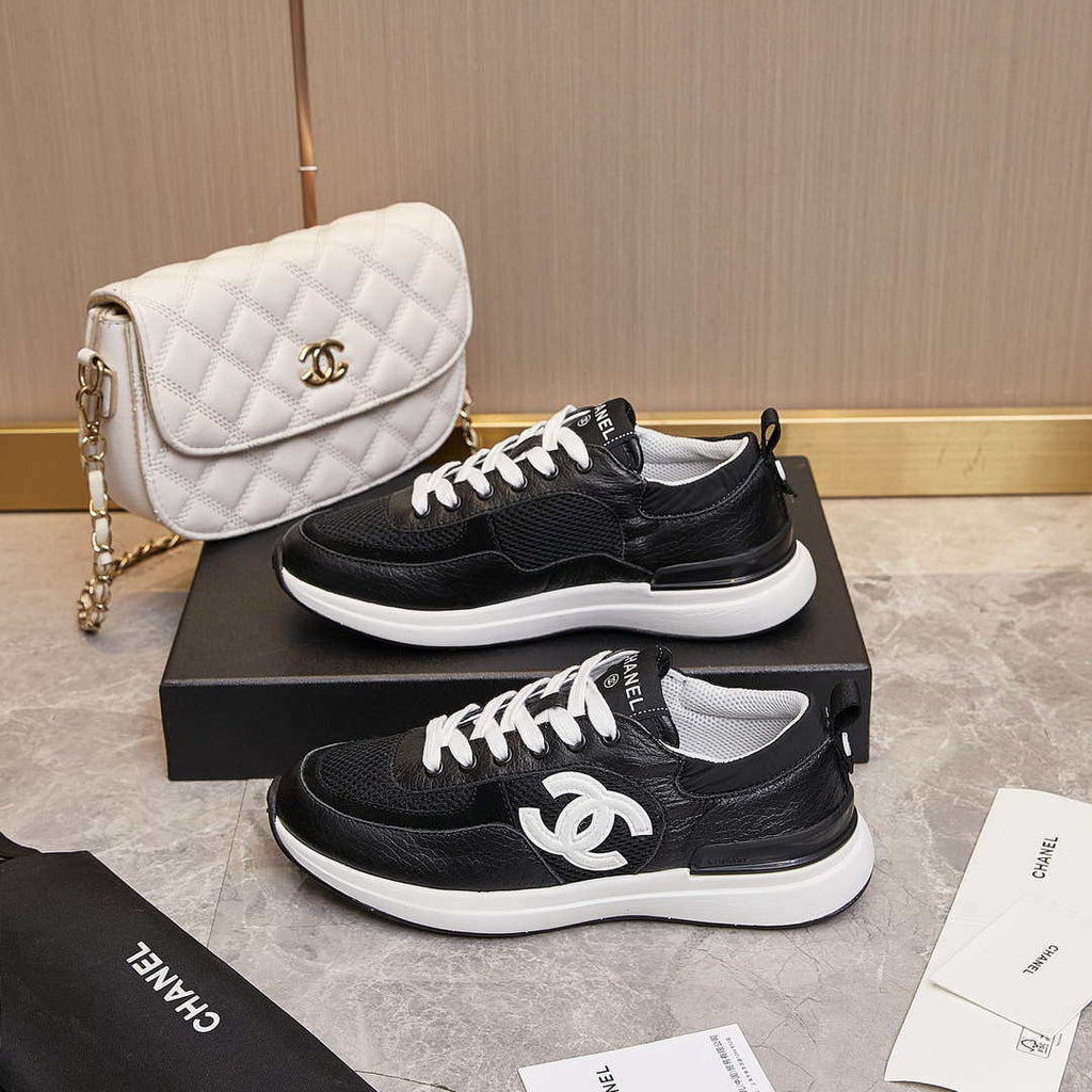 Chanel G46076 Women 24B Trainers Grained Calfskin Black & White C91291