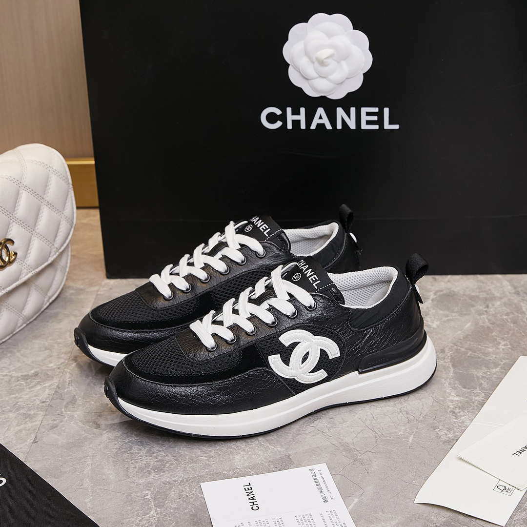 Chanel G46076 Women 24B Trainers Grained Calfskin Black & White C91291