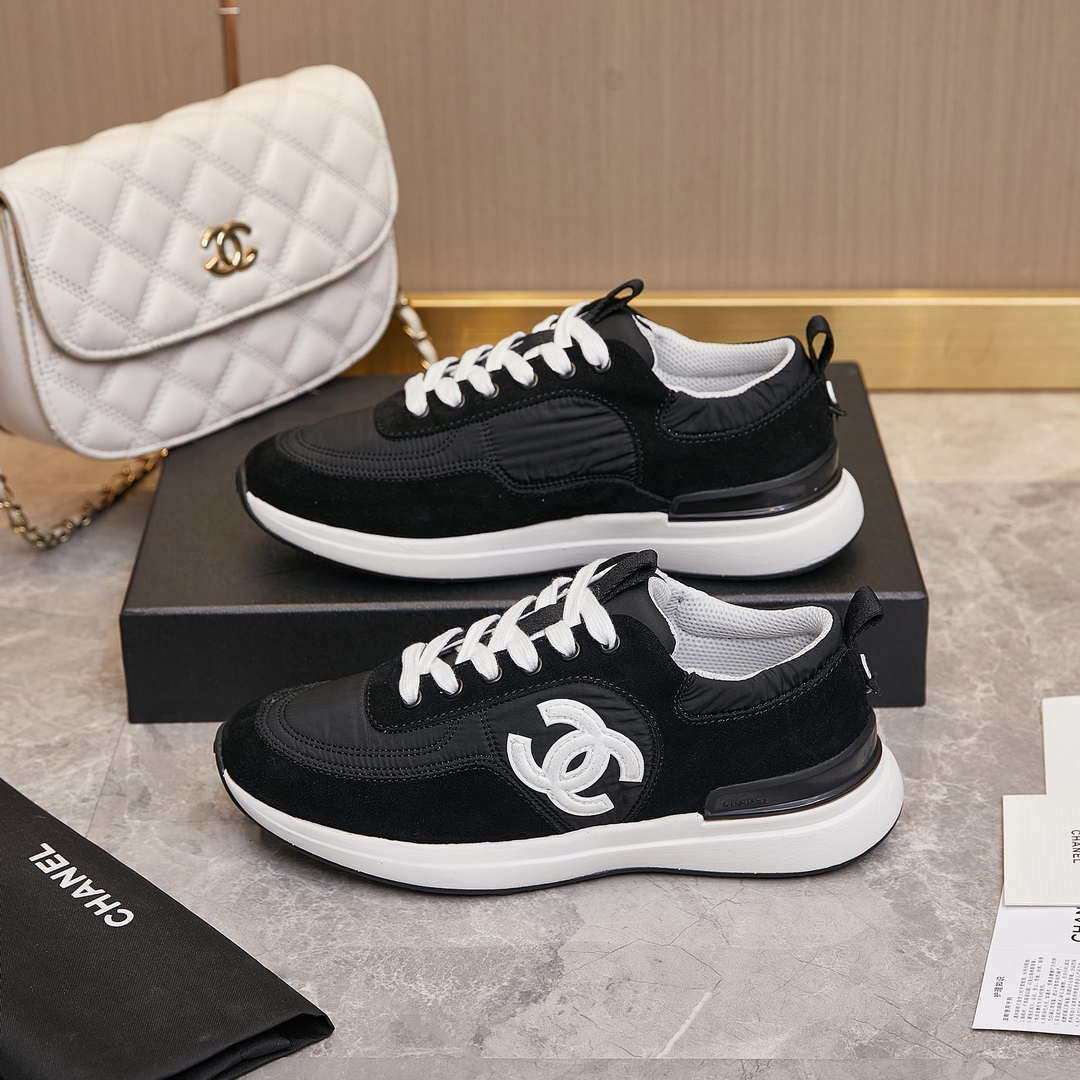 Chanel G46076 Women 24B Trainers Suede leather Black & White C91294