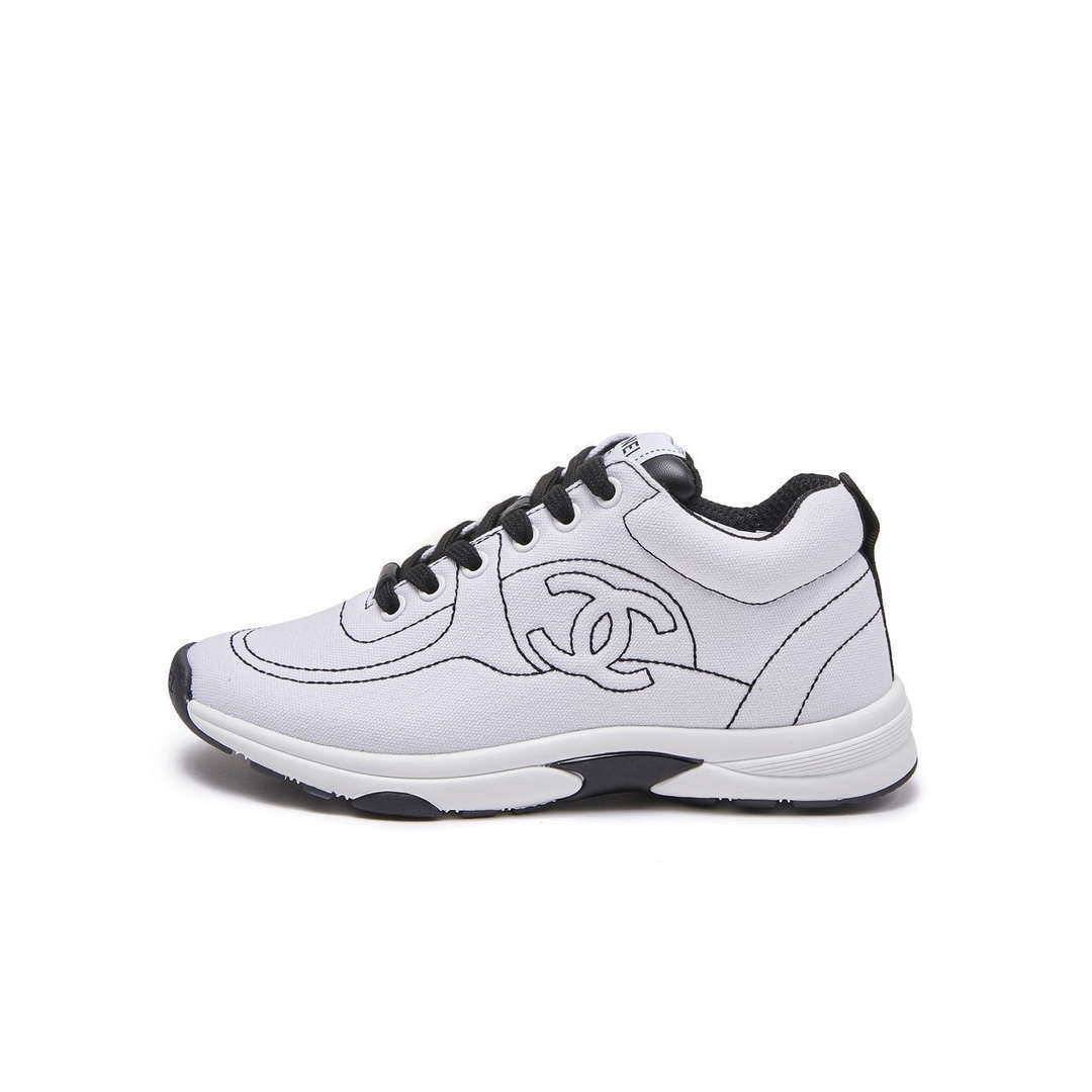 Chanel G46084 Women 24B Trainers Cotton  White & Black C91280