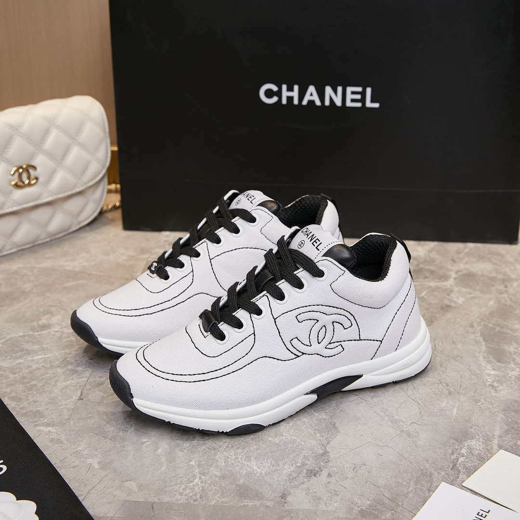 Chanel G46084 Women 24B Trainers Cotton  White & Black C91280