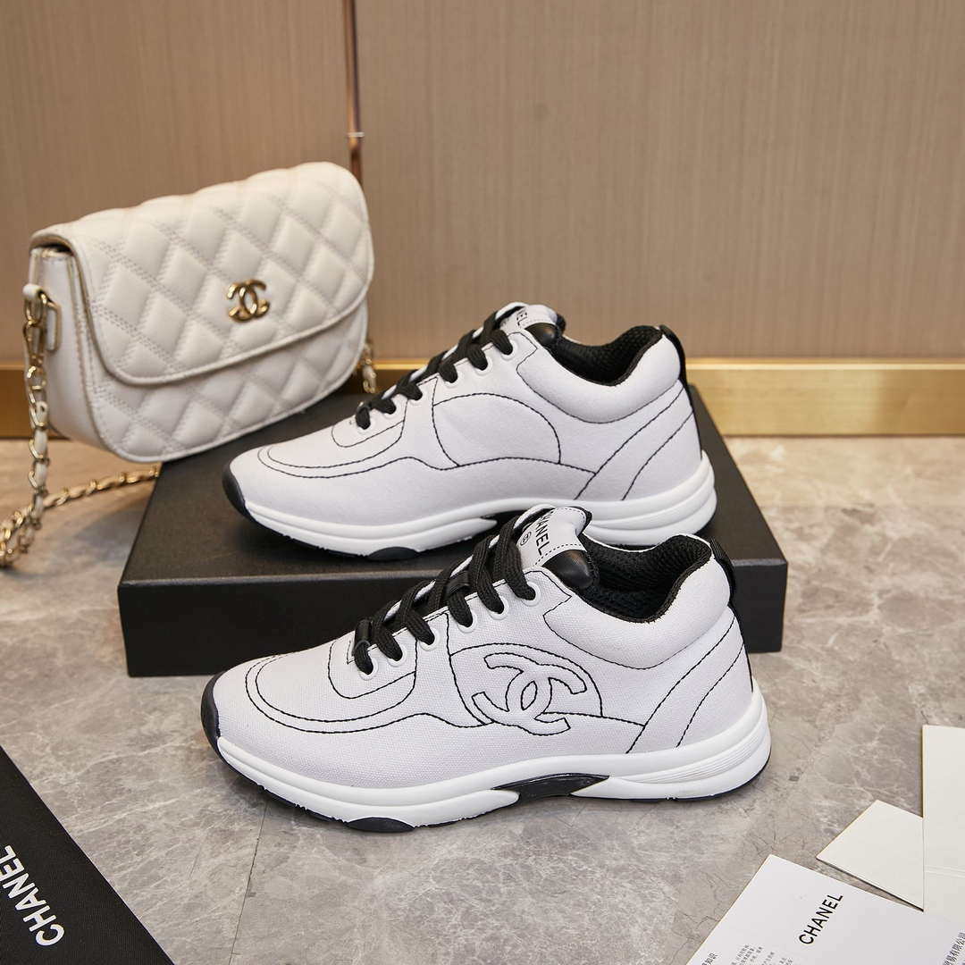 Chanel G46084 Women 24B Trainers Cotton  White & Black C91280