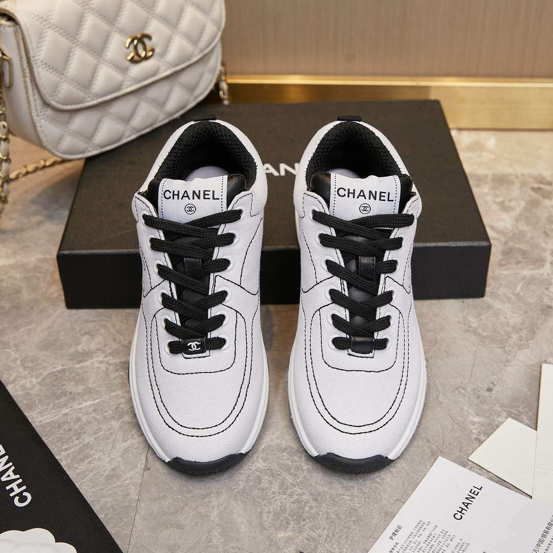 Chanel G46084 Women 24B Trainers Cotton  White & Black C91280