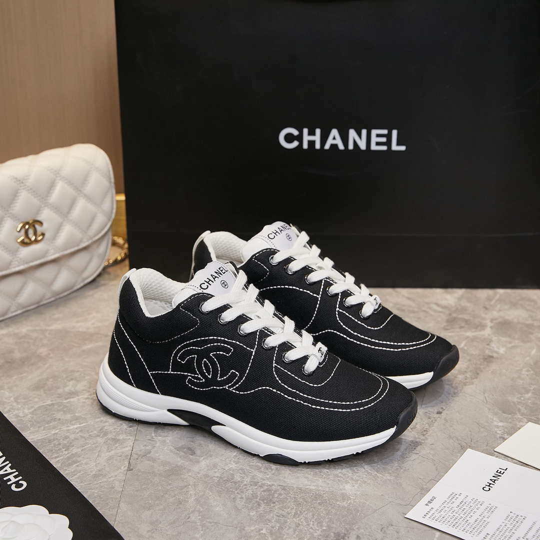 Chanel G46084 Women 24B Trainers Cotton  Black & White C91281