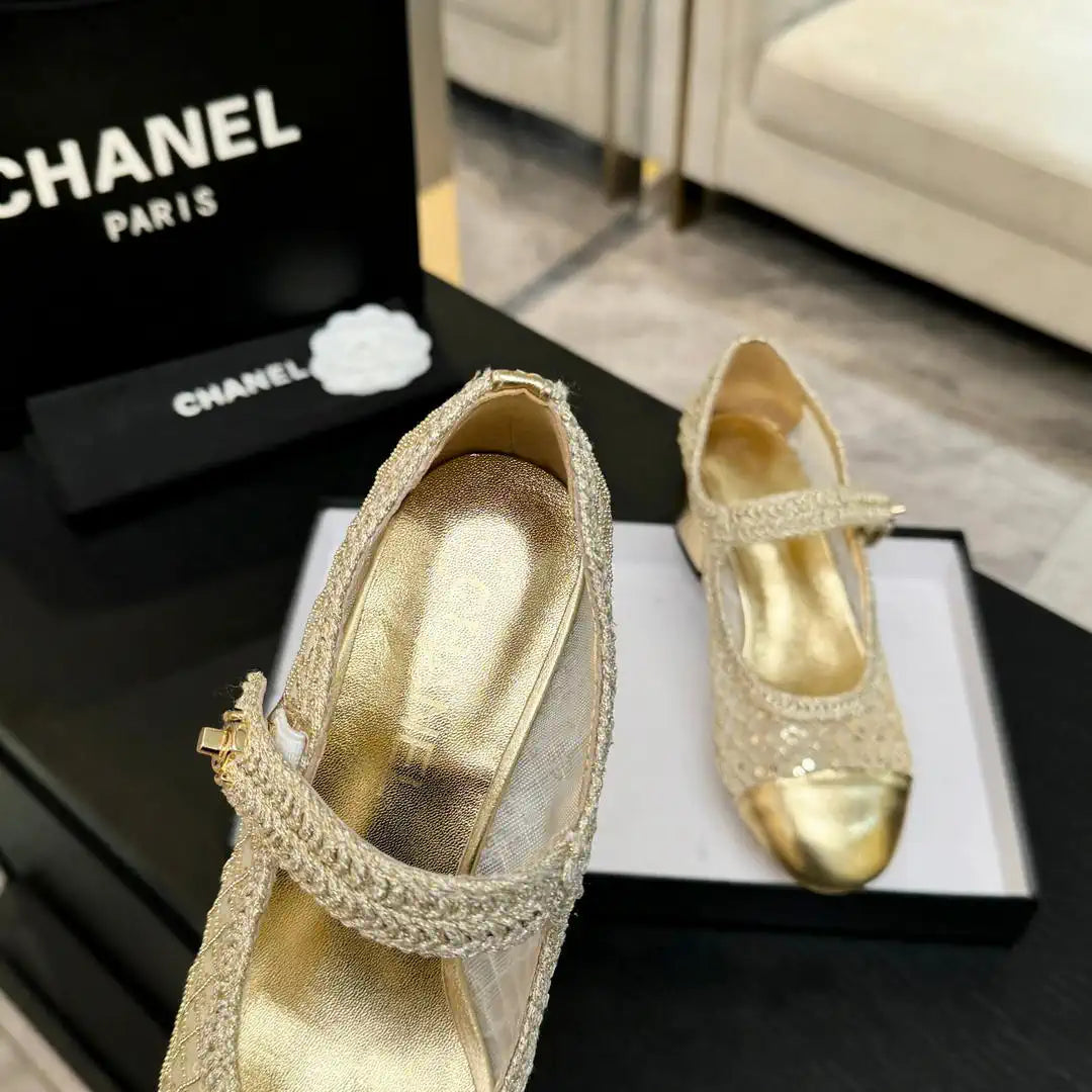 Chanel G46718 25B woven sequined 4.5 CM Mary Janes C90343