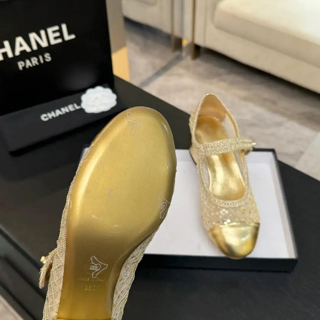 Chanel G46718 25B woven sequined 4.5 CM Mary Janes C90343