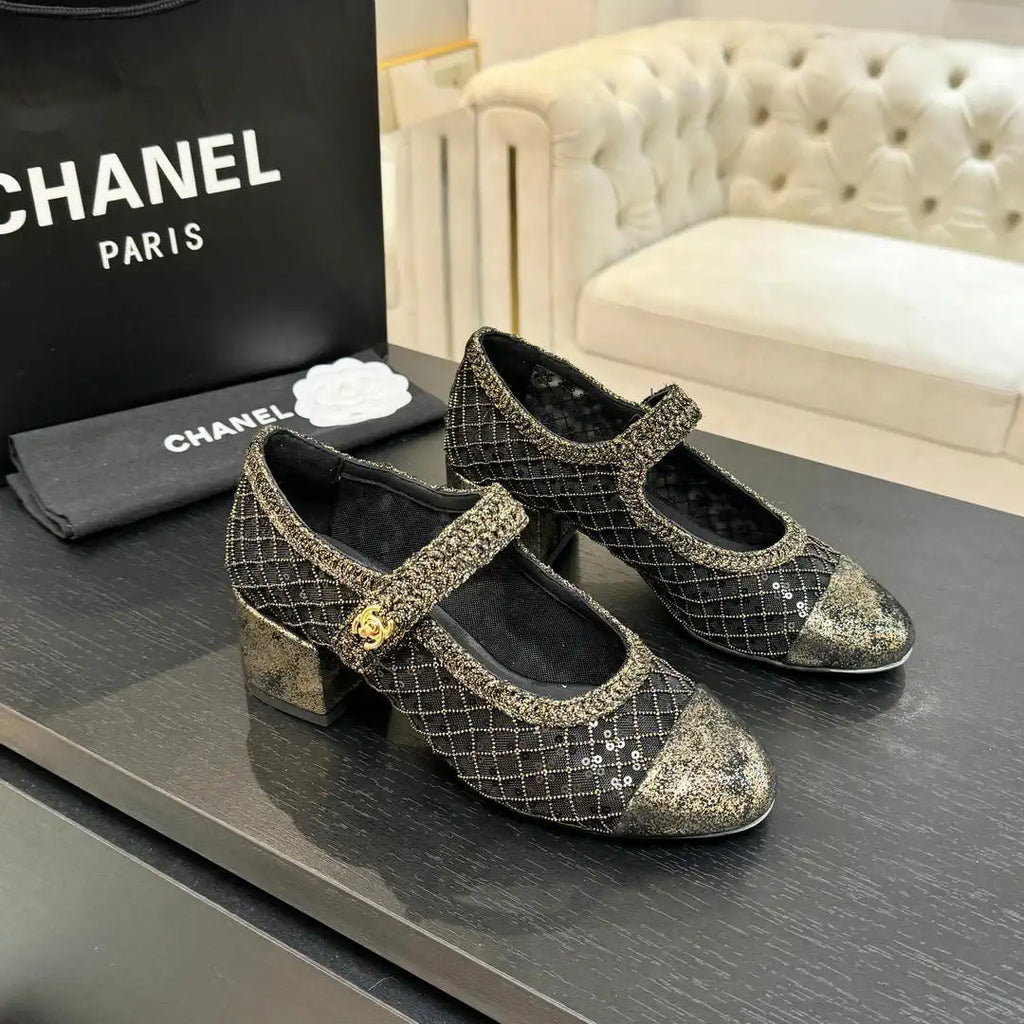 Chanel G46718 25B woven sequined 4.5 CM Mary Janes C90344