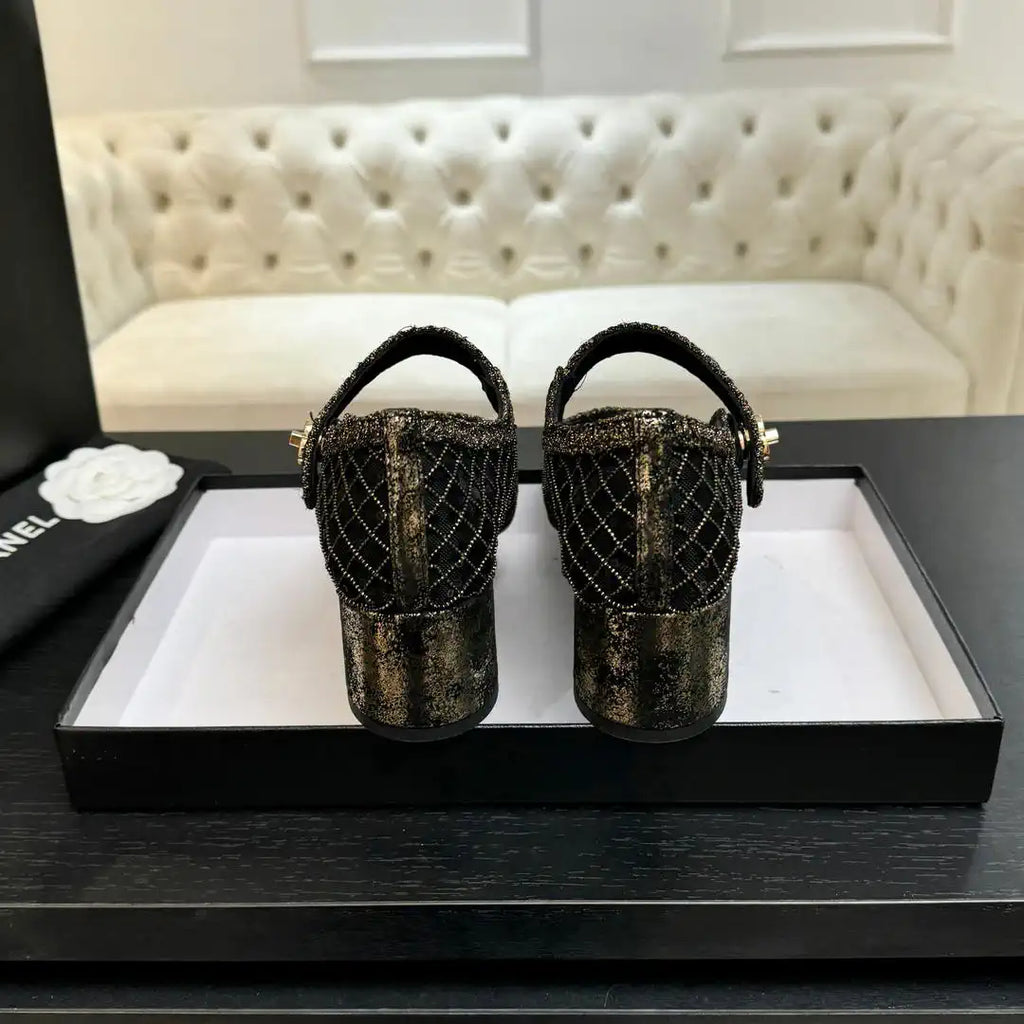 Chanel G46718 25B woven sequined 4.5 CM Mary Janes C90344