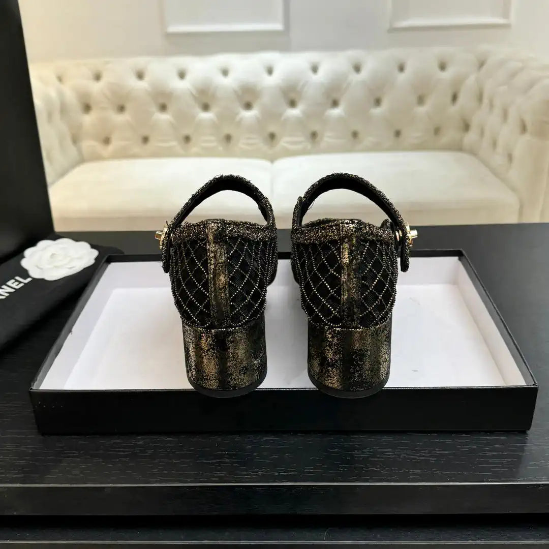 Chanel G46718 25B woven sequined 4.5 CM Mary Janes C90344