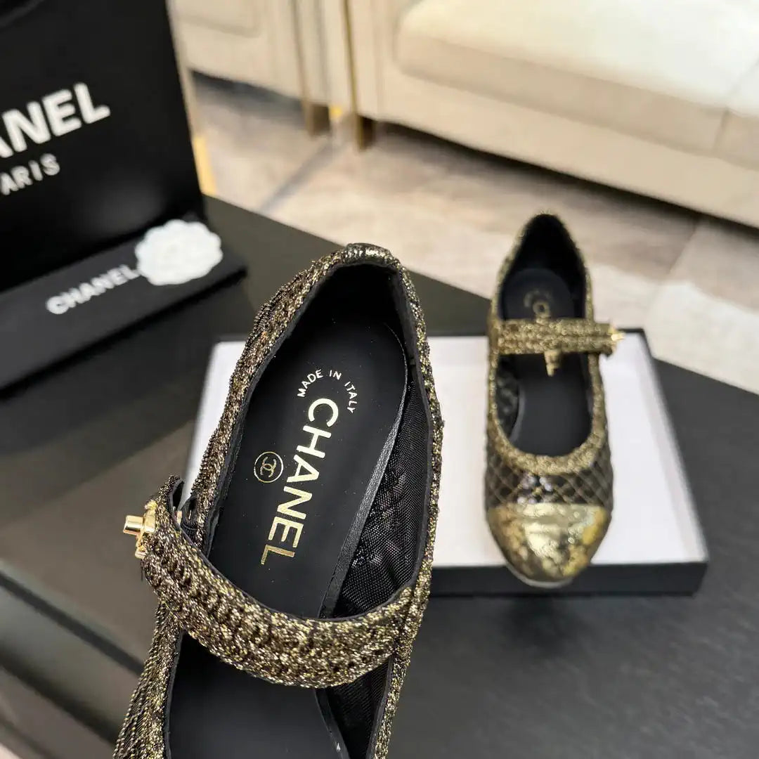 Chanel G46718 25B woven sequined 4.5 CM Mary Janes C90344