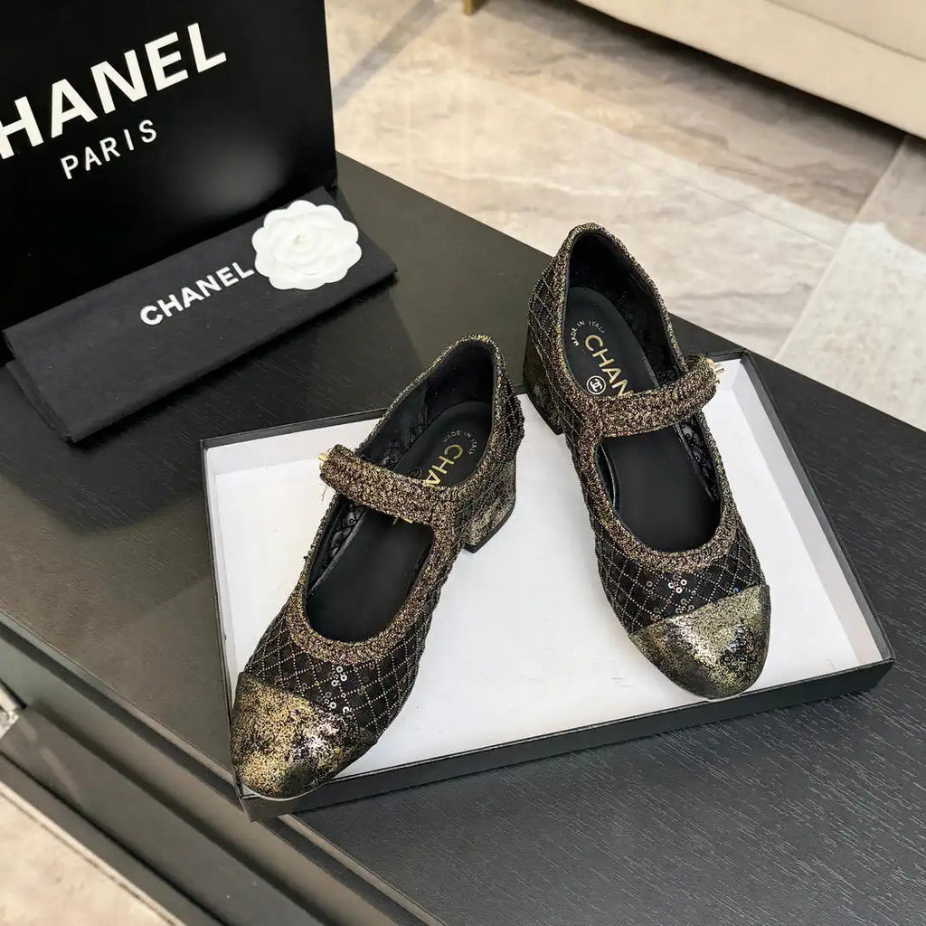 Chanel G46718 25B woven sequined 4.5 CM Mary Janes C90344