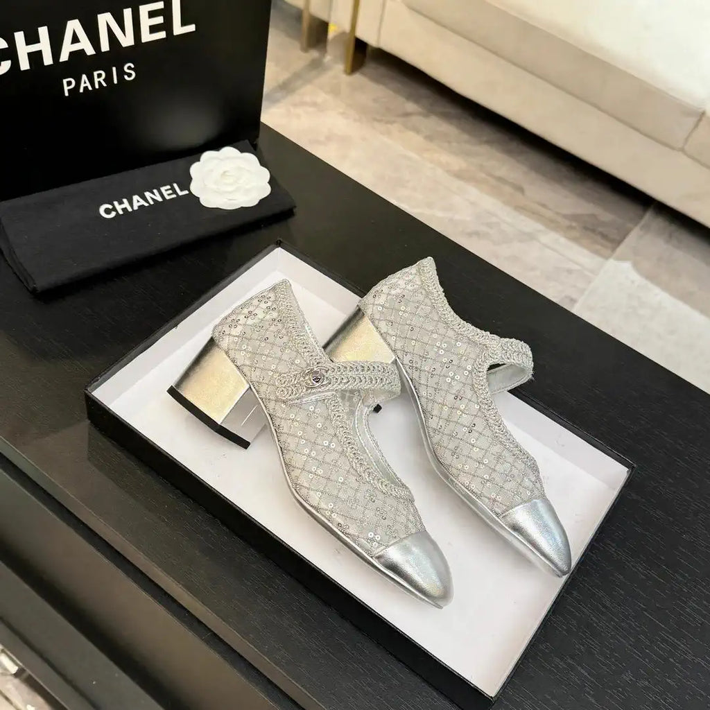 Chanel G46718 25B woven sequined 4.5 CM Mary Janes C90345
