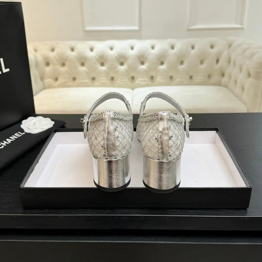 Chanel G46718 25B woven sequined 4.5 CM Mary Janes C90345