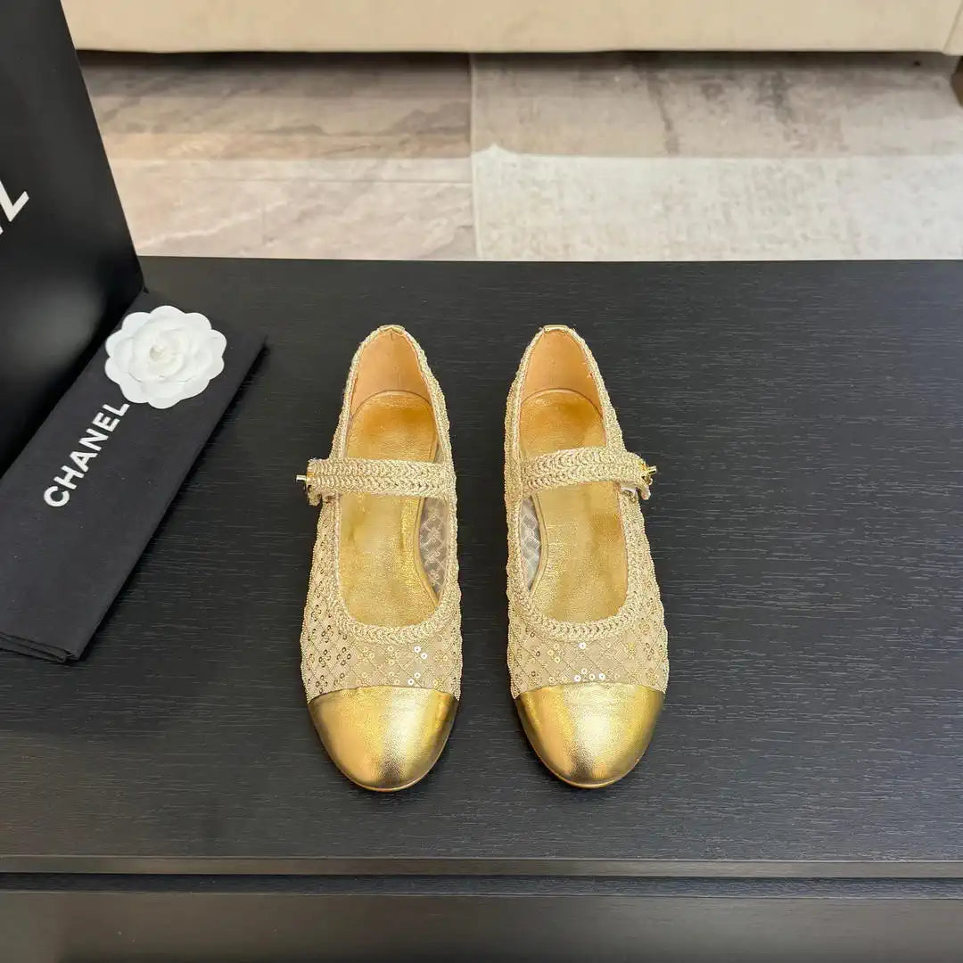 Chanel G46718 25B woven sequined flat Mary Janes C90340