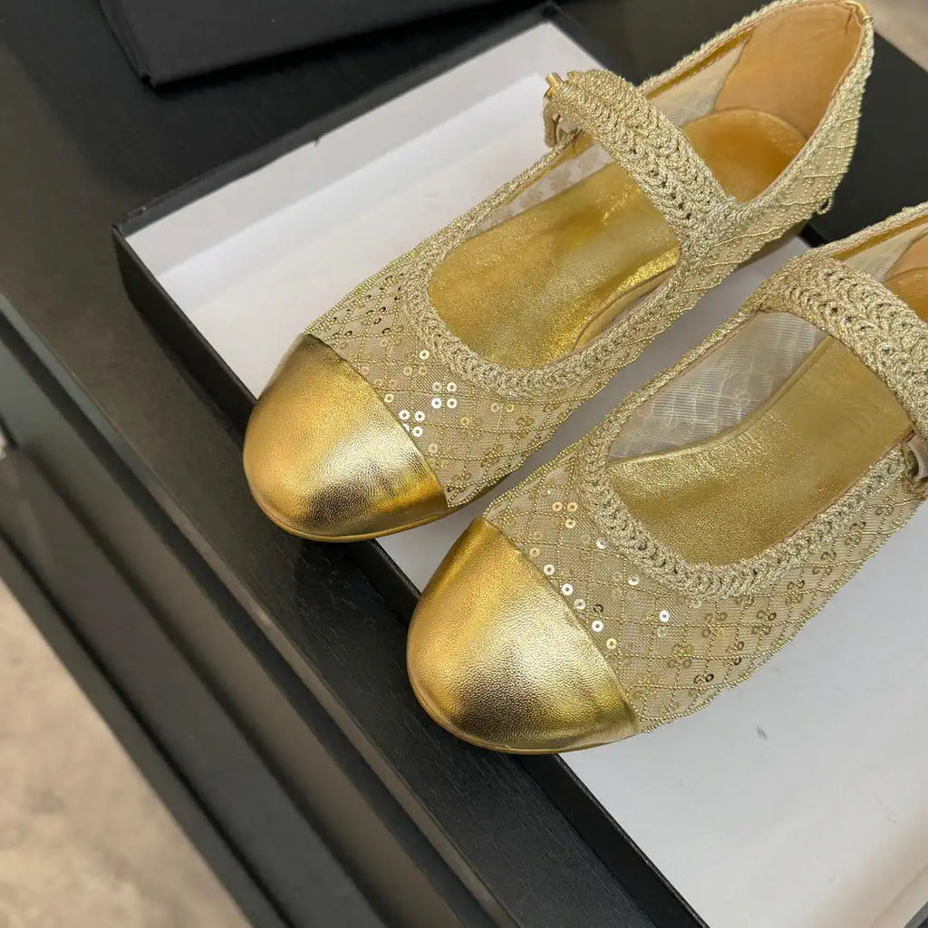 Chanel G46718 25B woven sequined flat Mary Janes C90340