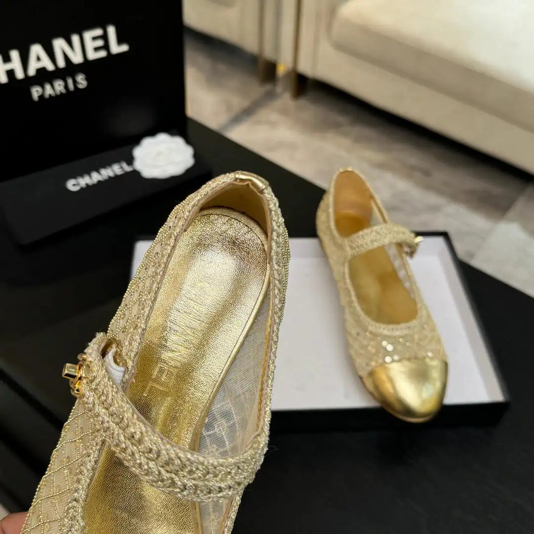 Chanel G46718 25B woven sequined flat Mary Janes C90340