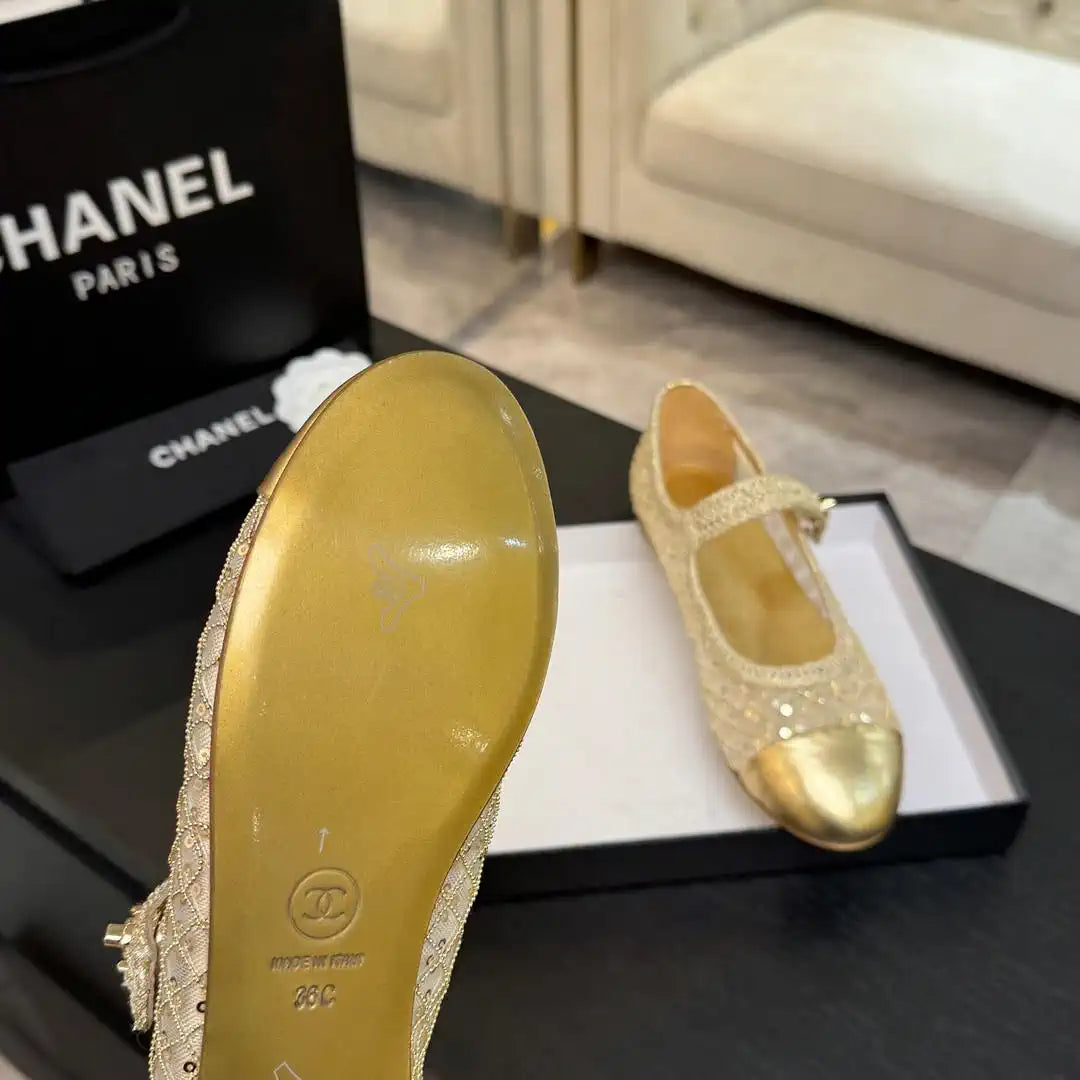 Chanel G46718 25B woven sequined flat Mary Janes C90340