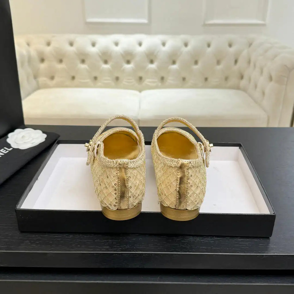Chanel G46718 25B woven sequined flat Mary Janes C90340