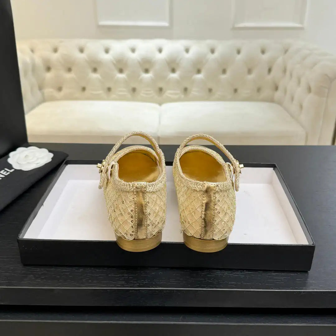 Chanel G46718 25B woven sequined flat Mary Janes C90340