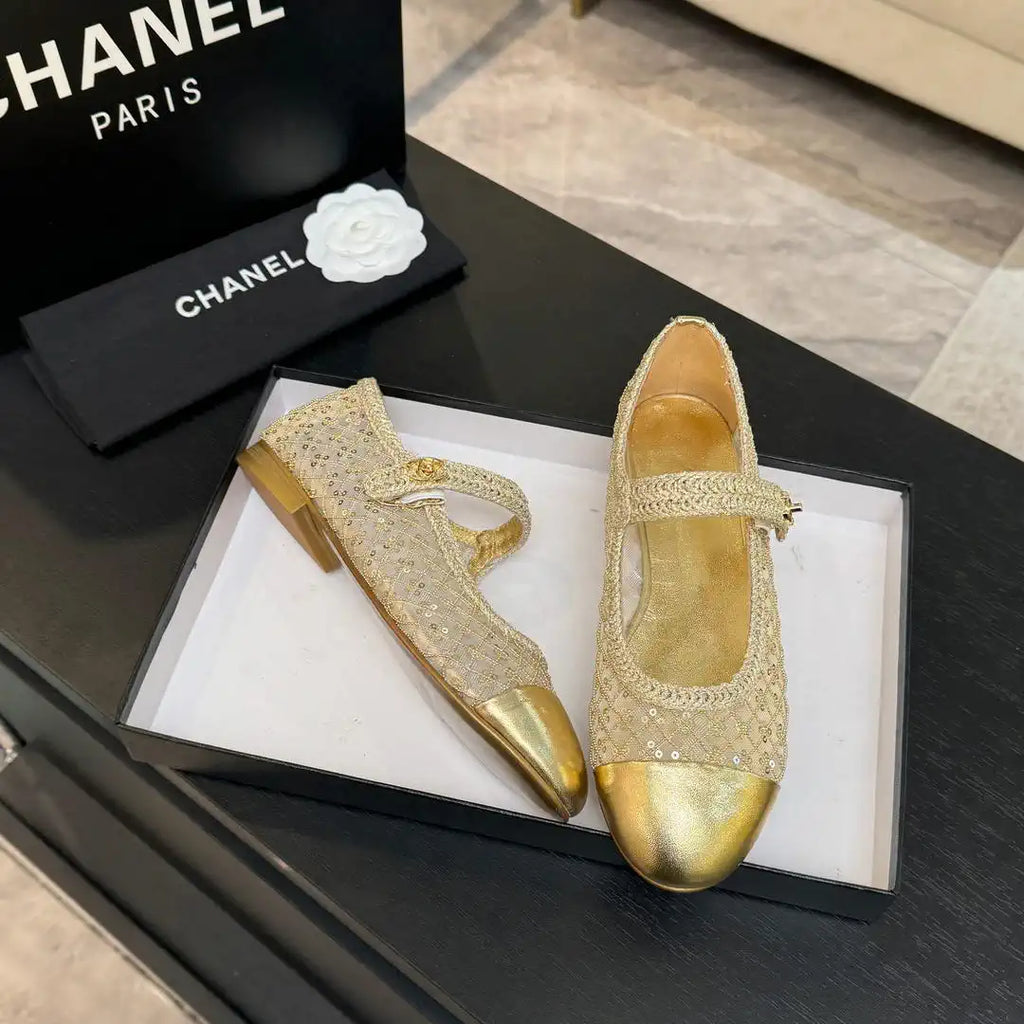 Chanel G46718 25B woven sequined flat Mary Janes C90340