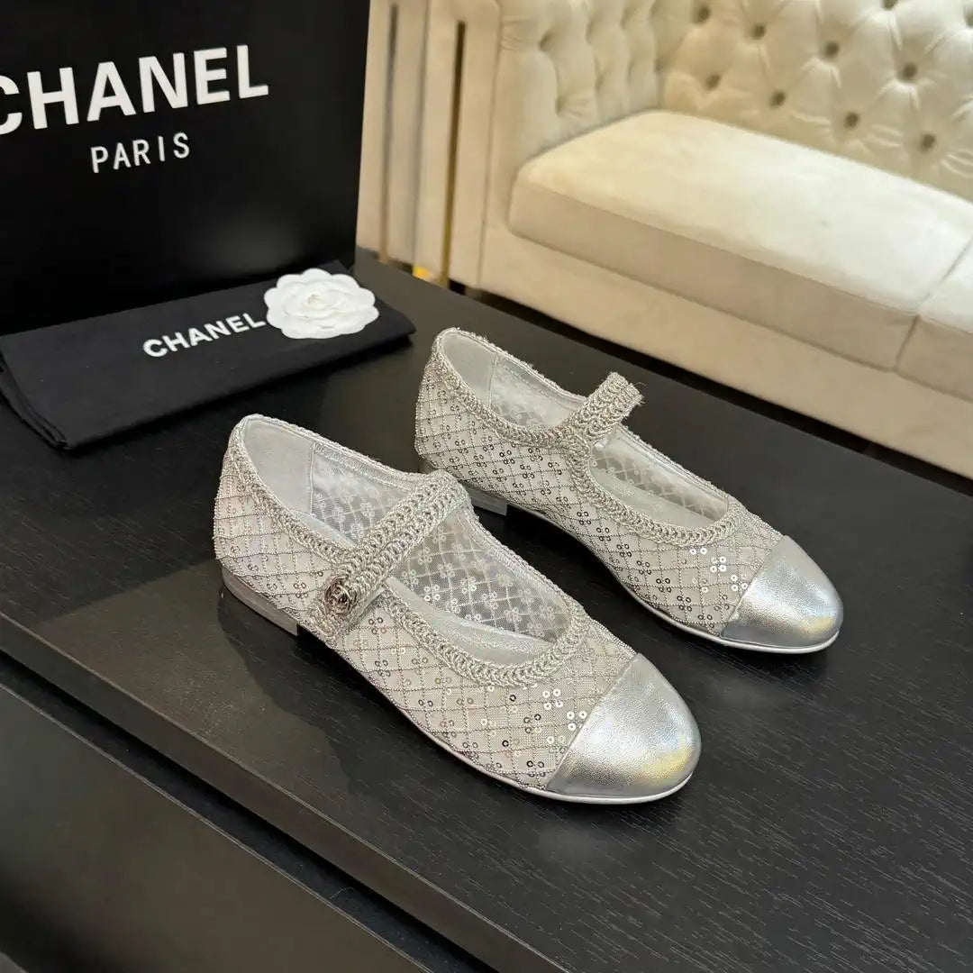 Chanel G46718 25B woven sequined flat Mary Janes C90341