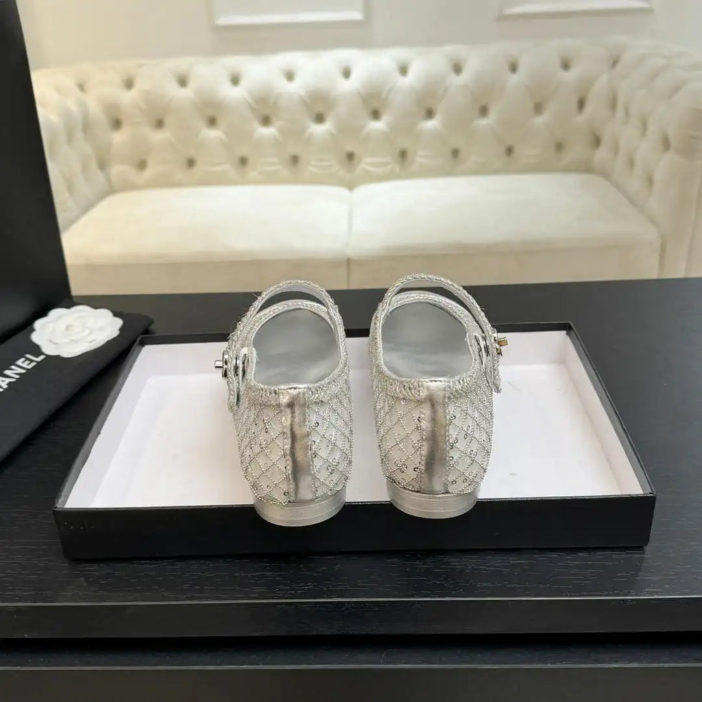 Chanel G46718 25B woven sequined flat Mary Janes C90341