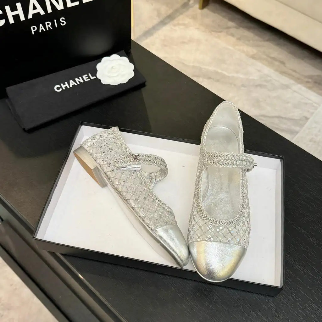 Chanel G46718 25B woven sequined flat Mary Janes C90341