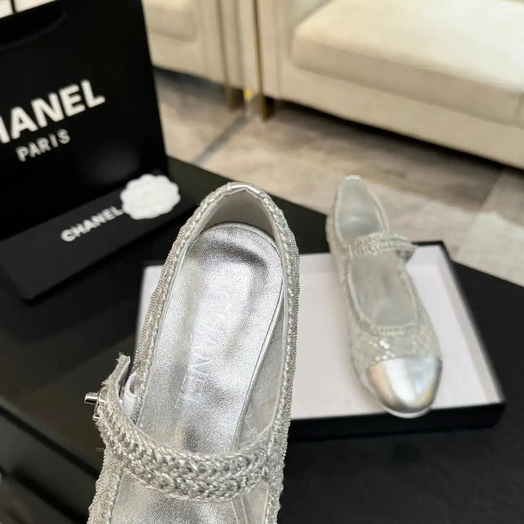 Chanel G46718 25B woven sequined flat Mary Janes C90341