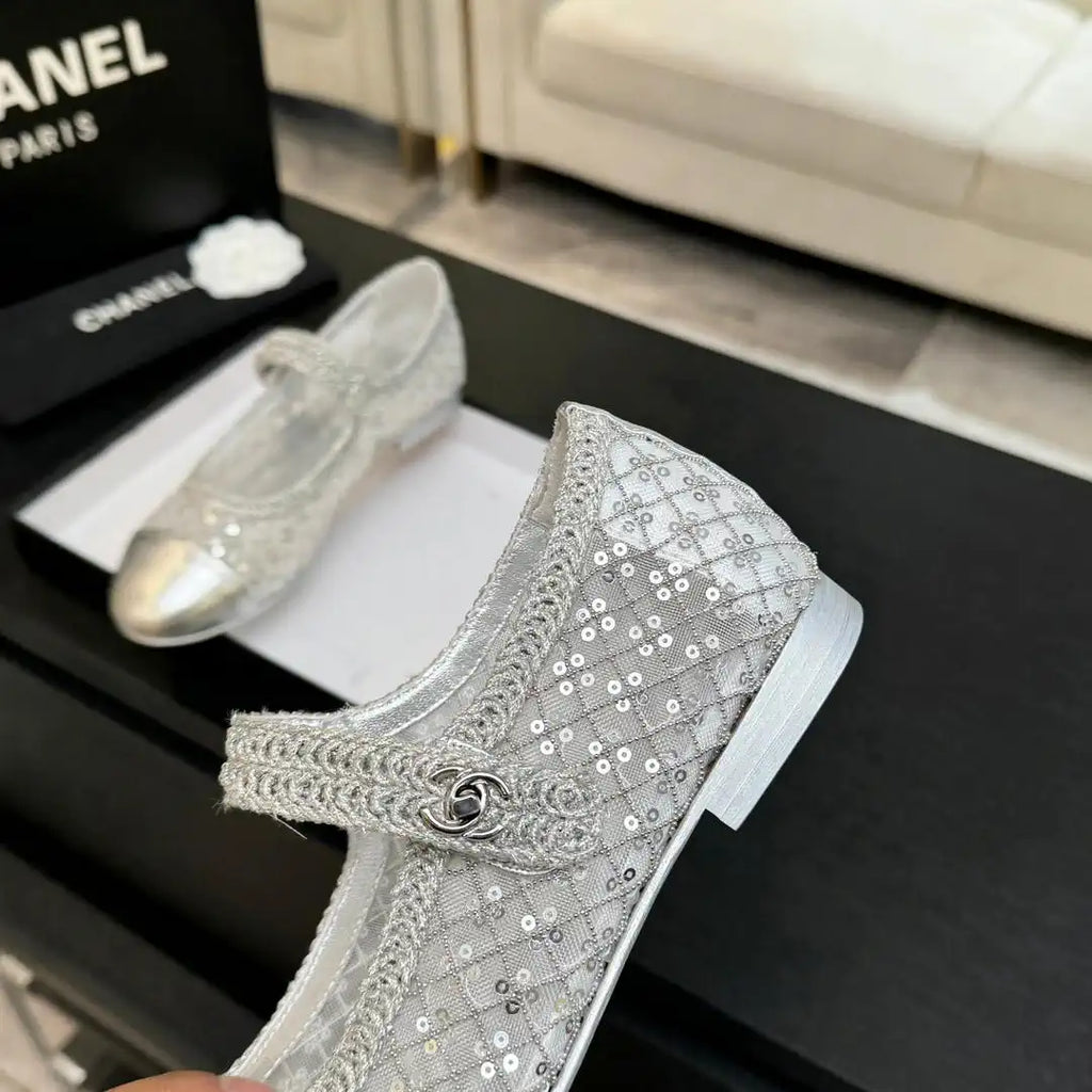 Chanel G46718 25B woven sequined flat Mary Janes C90341