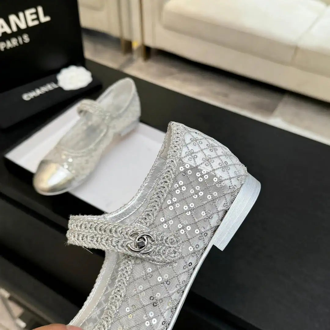Chanel G46718 25B woven sequined flat Mary Janes C90341