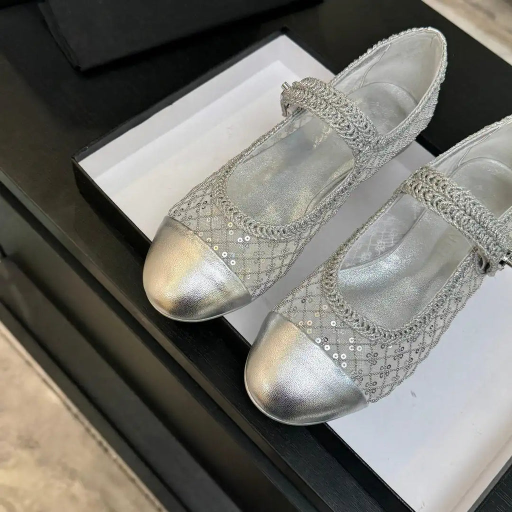 Chanel G46718 25B woven sequined flat Mary Janes C90341