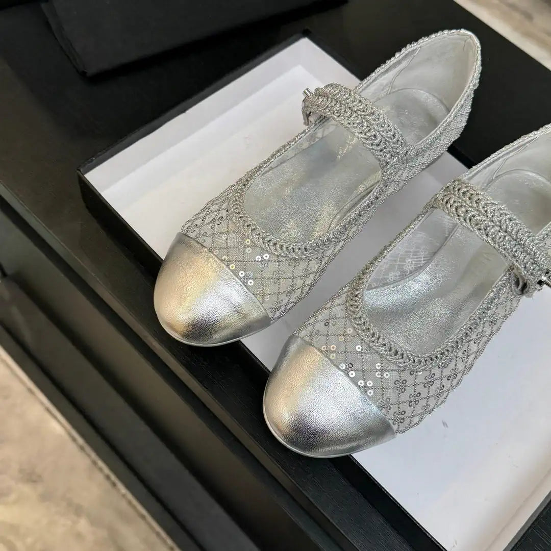 Chanel G46718 25B woven sequined flat Mary Janes C90341