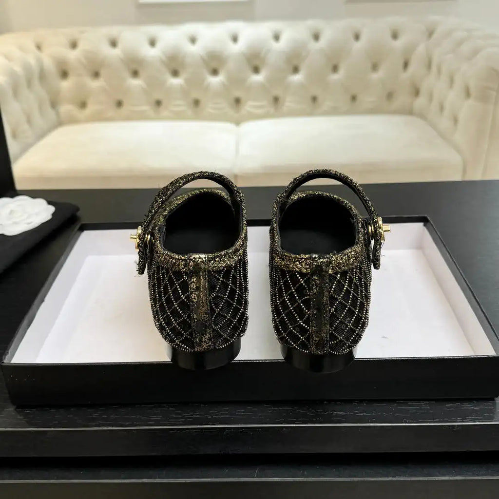 Chanel G46718 25B woven sequined flat Mary Janes C90342