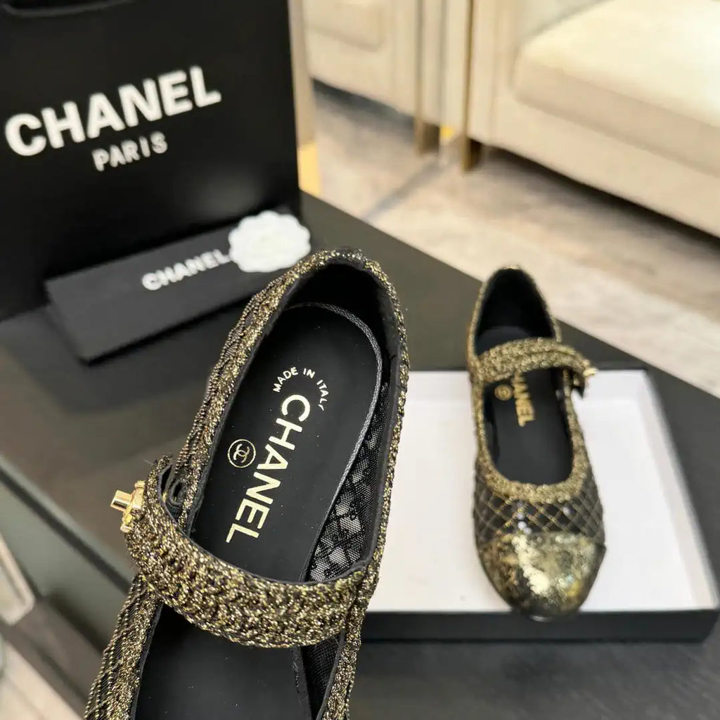 Chanel G46718 25B woven sequined flat Mary Janes C90342