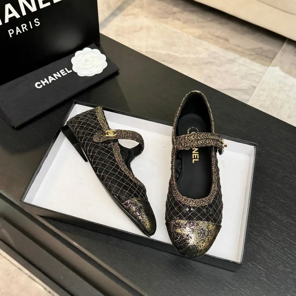 Chanel G46718 25B woven sequined flat Mary Janes C90342
