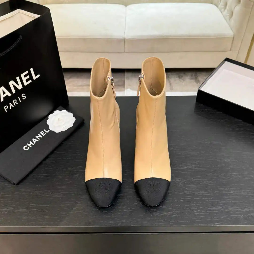Chanel G46755 color-blocked high-heeled ankle boots C90334