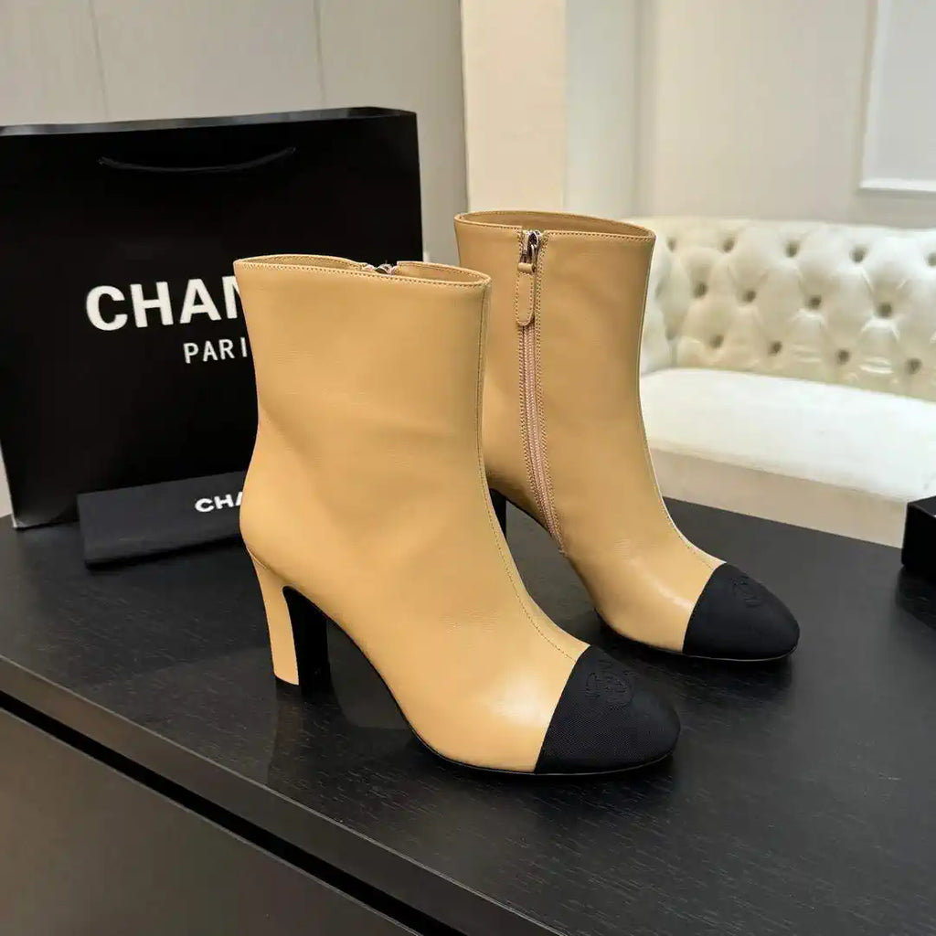 Chanel G46755 color-blocked high-heeled ankle boots C90334