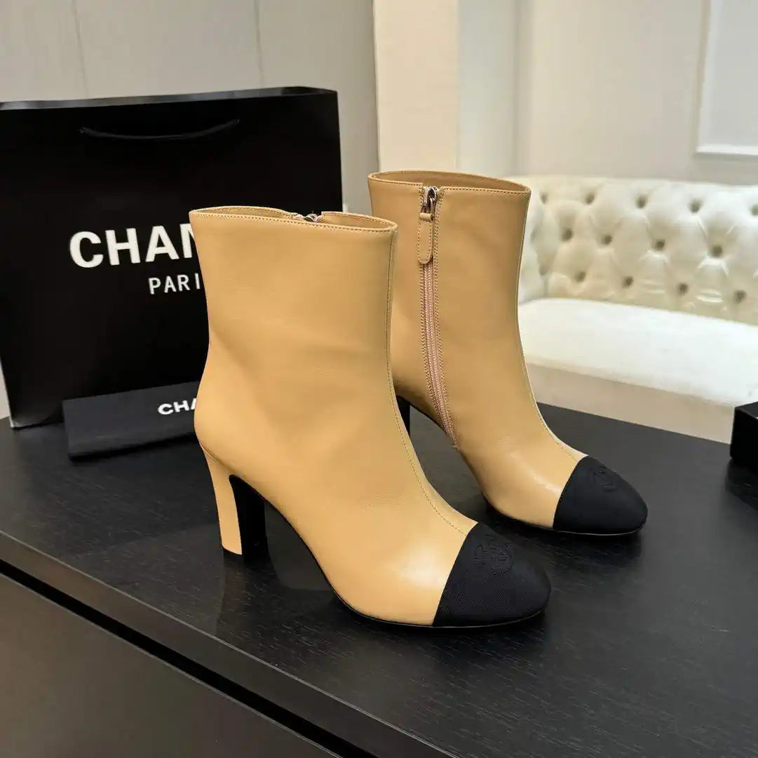 Chanel G46755 color-blocked high-heeled ankle boots C90334