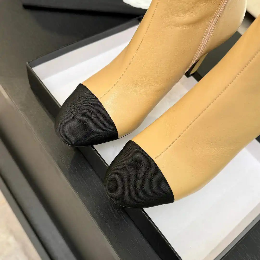 Chanel G46755 color-blocked high-heeled ankle boots C90334
