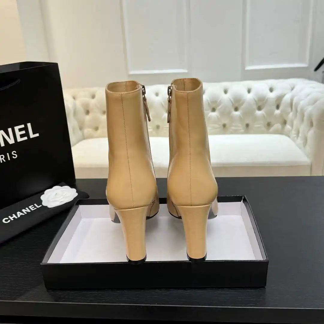 Chanel G46755 color-blocked high-heeled ankle boots C90334