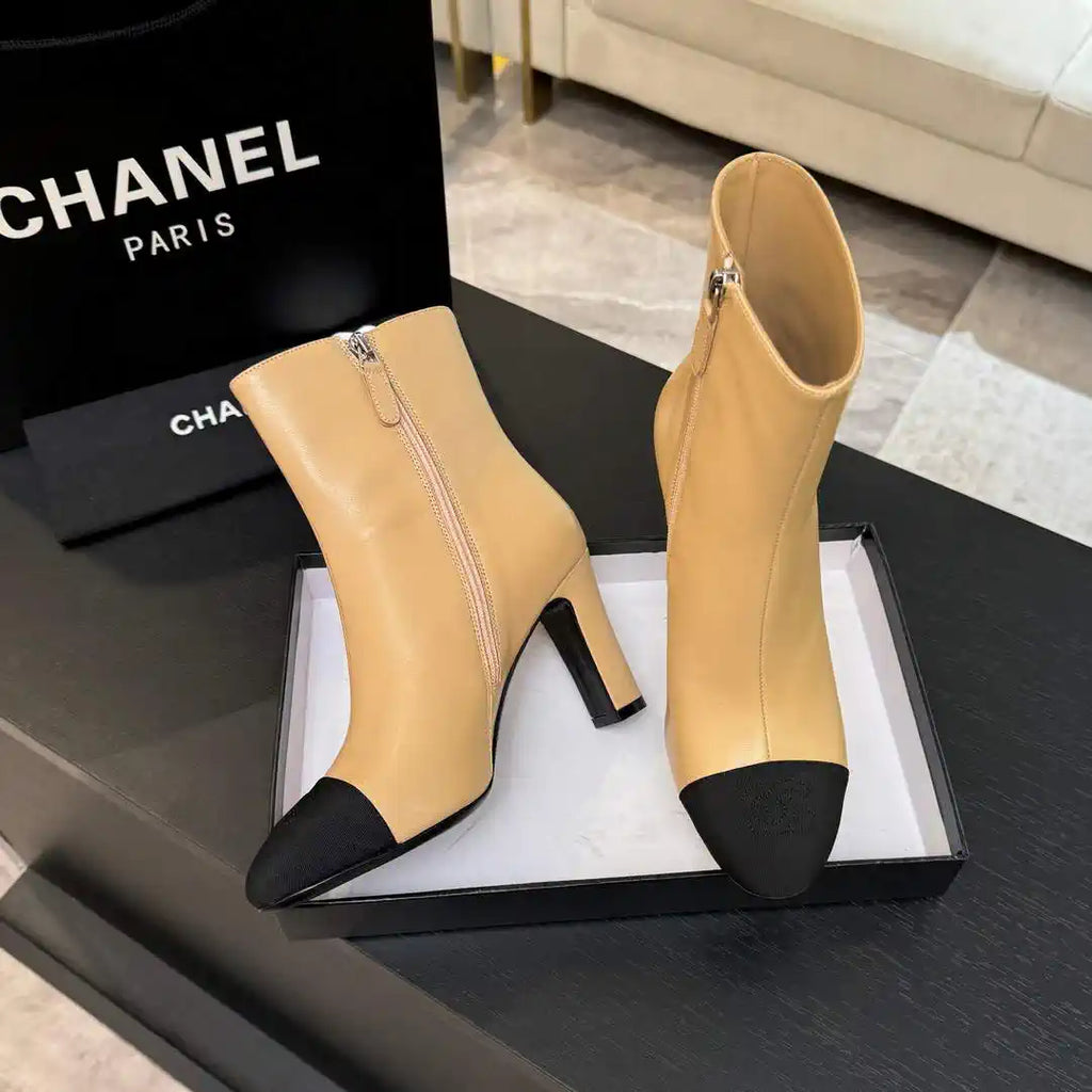 Chanel G46755 color-blocked high-heeled ankle boots C90334