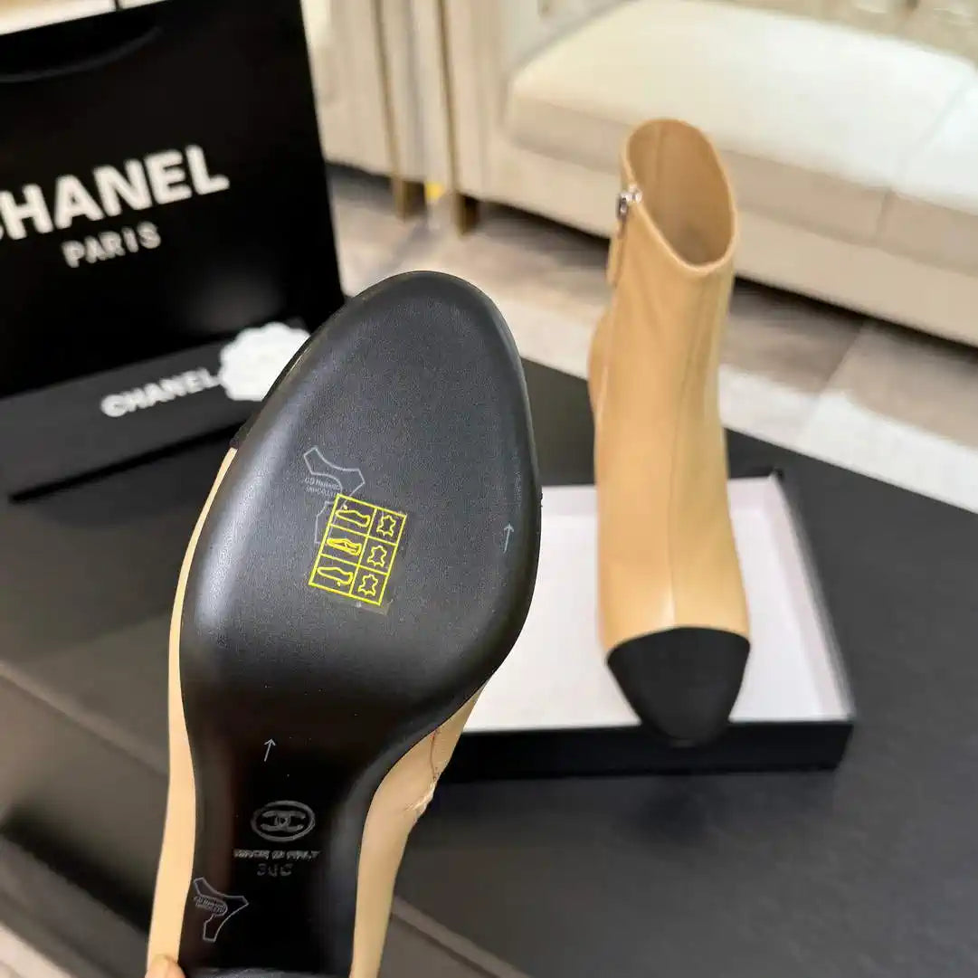 Chanel G46755 color-blocked high-heeled ankle boots C90334