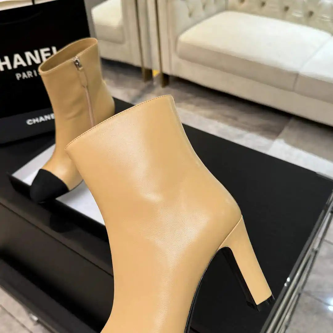 Chanel G46755 color-blocked high-heeled ankle boots C90334