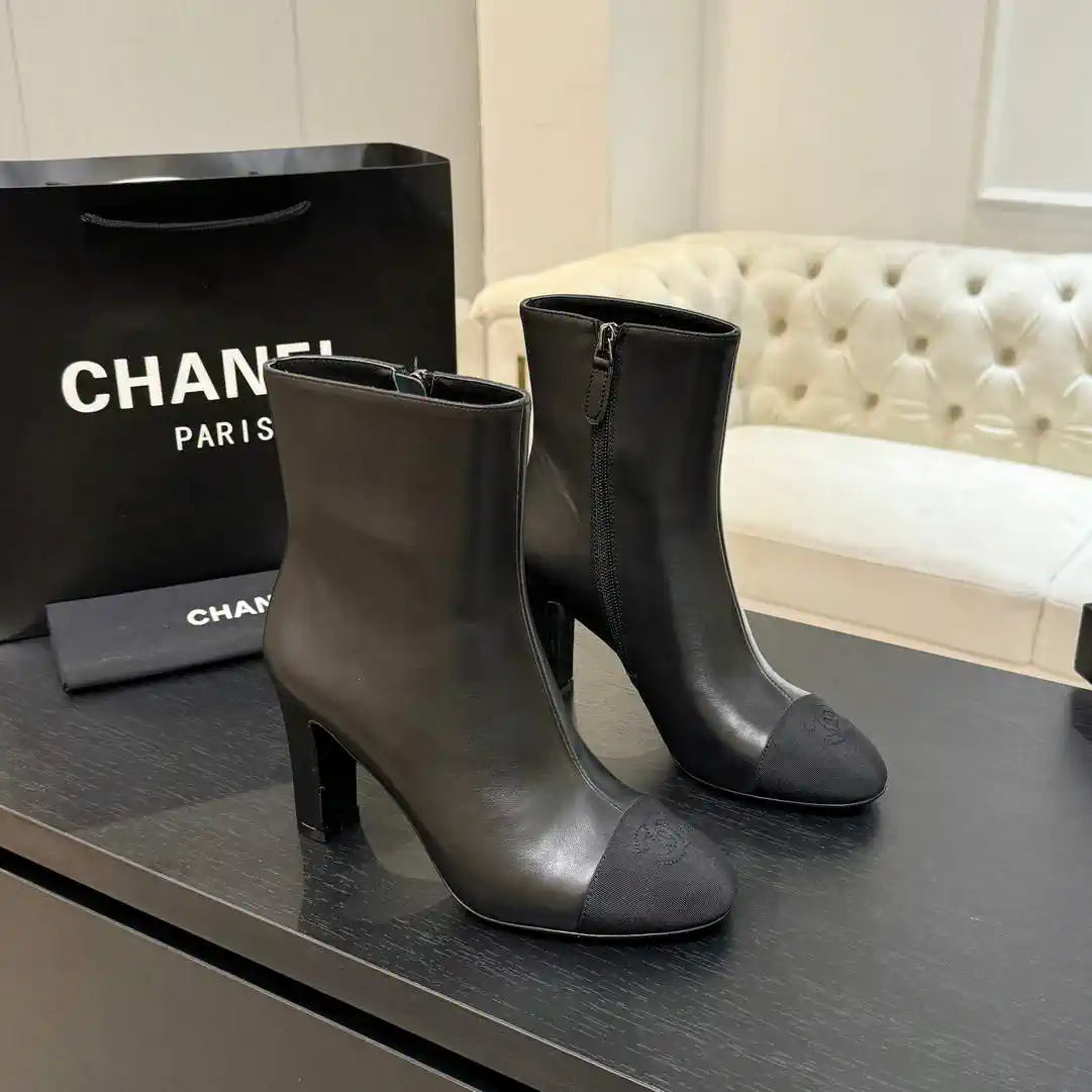Chanel G46755 color-blocked high-heeled ankle boots C90335