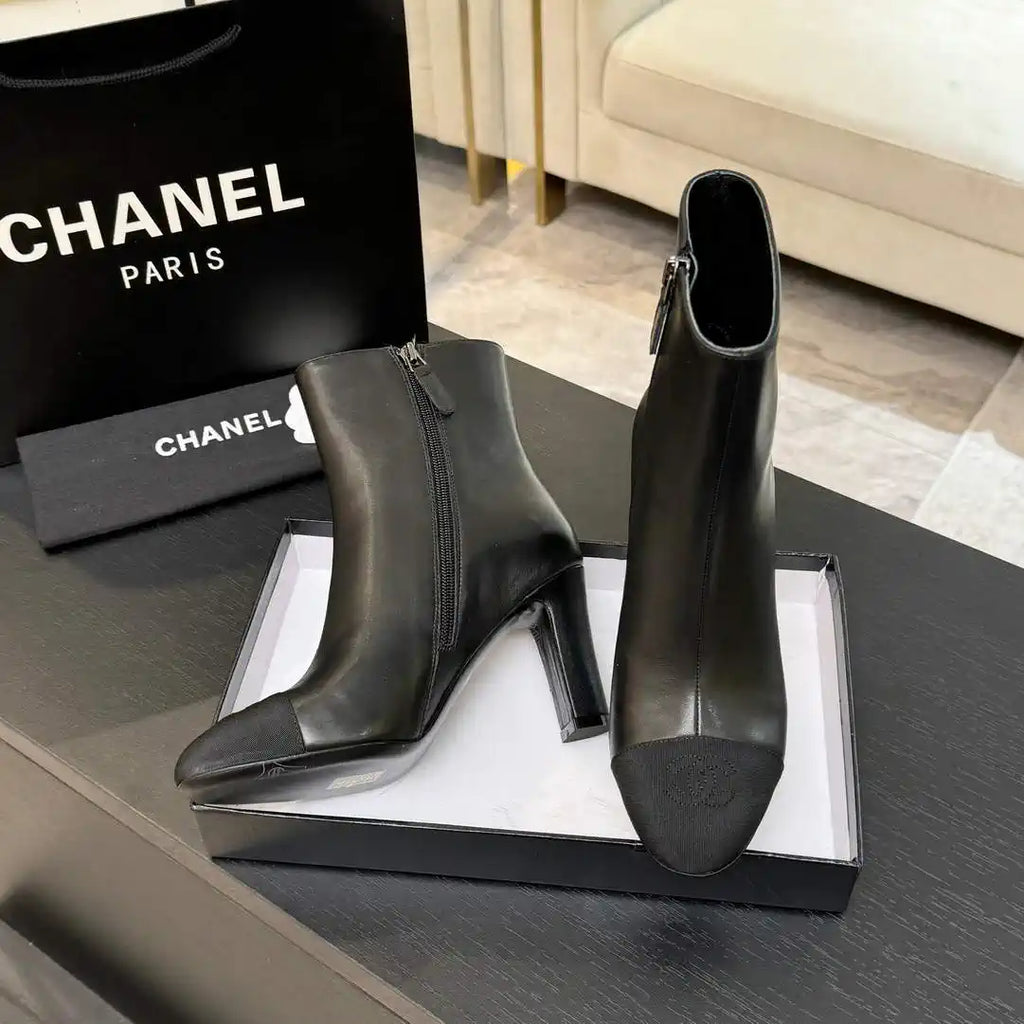 Chanel G46755 color-blocked high-heeled ankle boots C90335