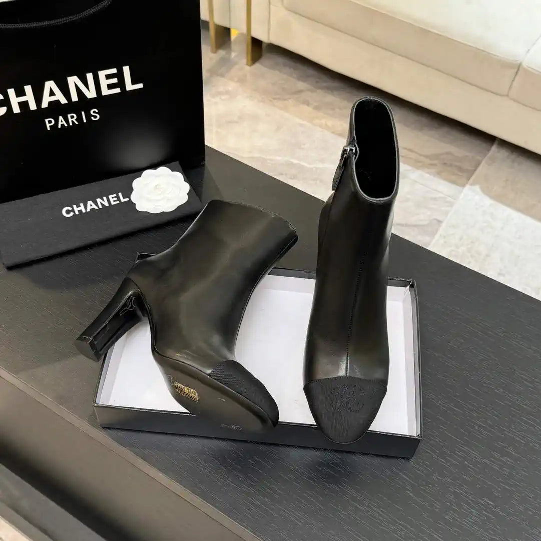 Chanel G46755 color-blocked high-heeled ankle boots C90335