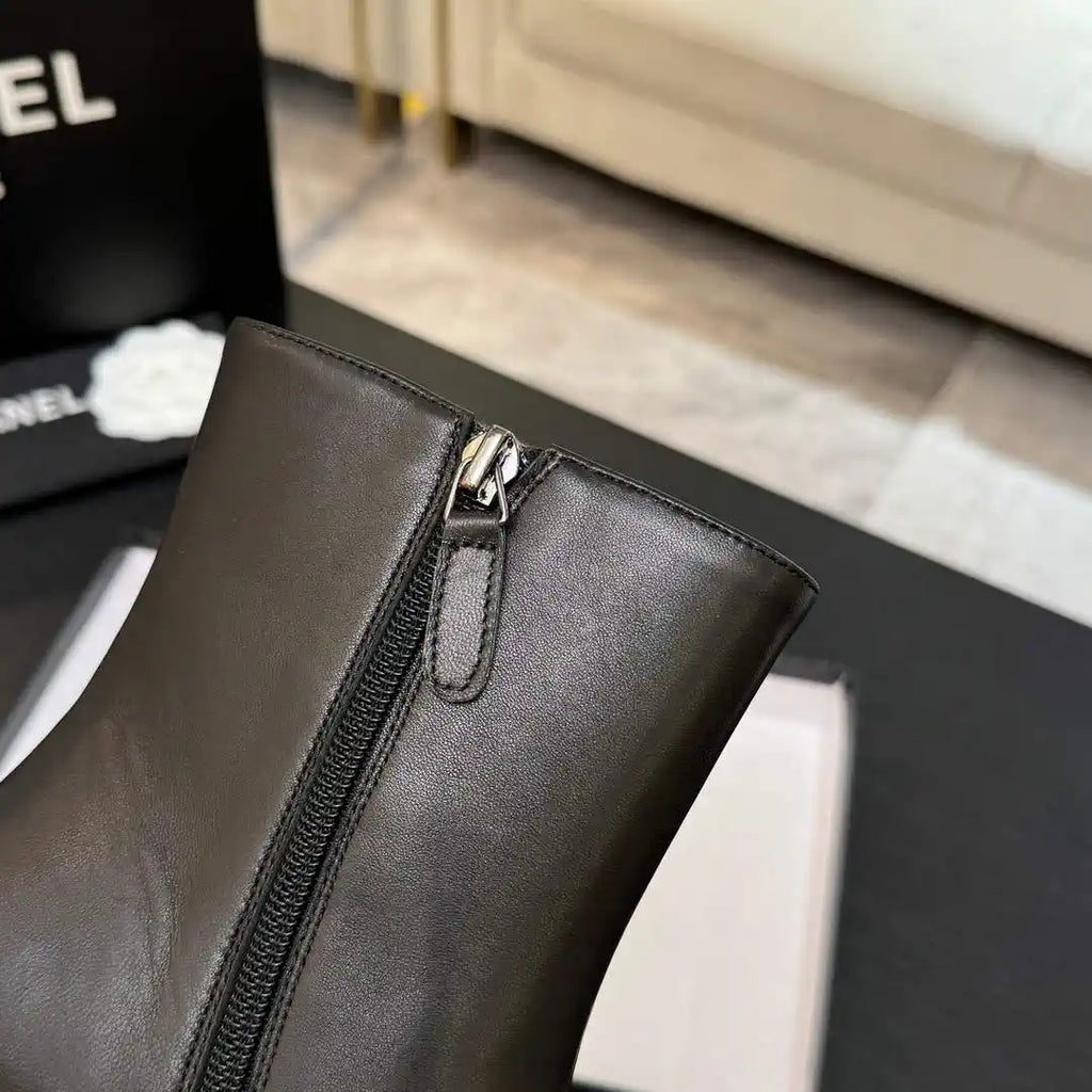 Chanel G46755 color-blocked high-heeled ankle boots C90335